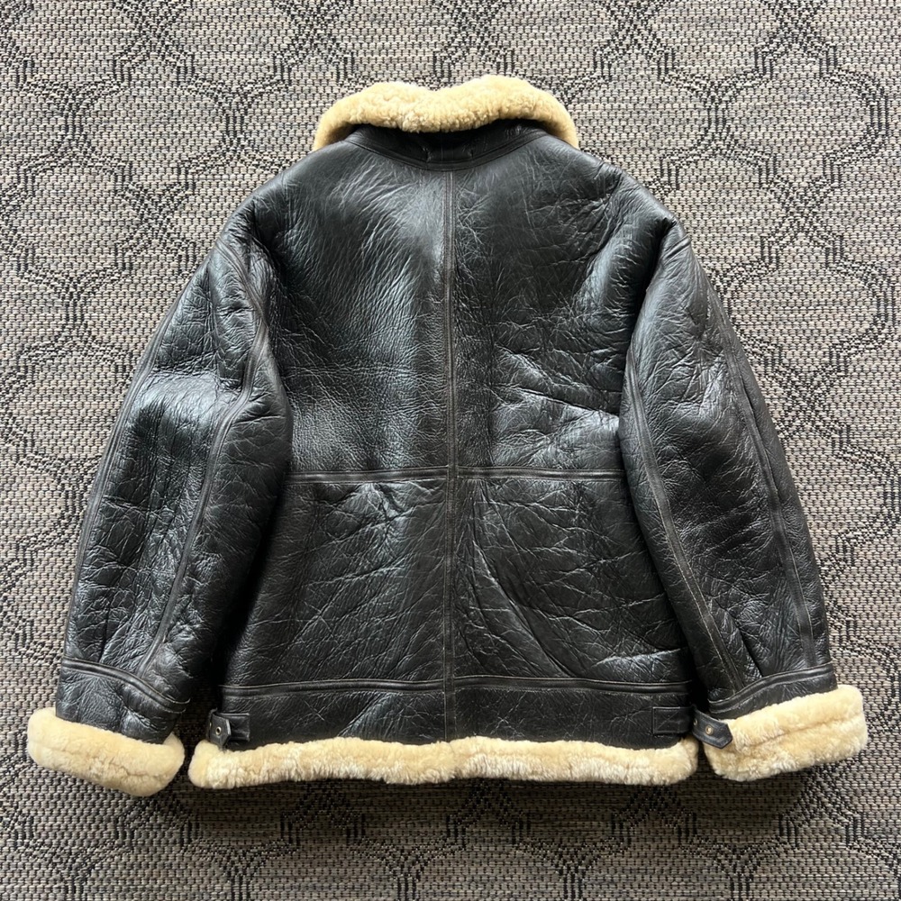 VTG Cabela's Jacket Mens Large Brown B-3 Leather Bomber Sheepskin Shearling - Picture 3 of 9